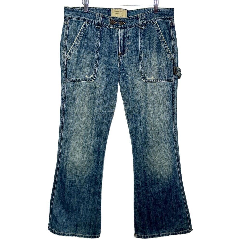 Abercrombie & Fitch Blue Denim Medium Wash Cotton Flare Wide Leg Jeans Size 10